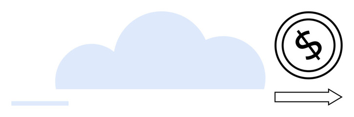 Cloud shape with dollar coin and arrow representing financial transactions, online services, or data exchange. Ideal for finance, technology, innovation, efficiency, strategy, investment savings