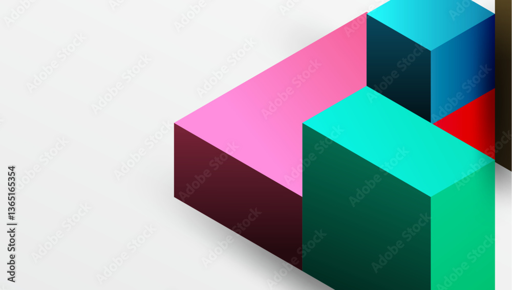 Poster Sleek abstract design featuring isometric 3D blocks in a clean, modern composition. Perfect for tech-inspired themes, with vibrant colors and geometric precision