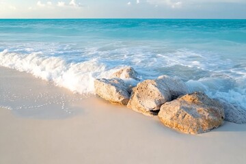 Rocks Empty White Sand Shore