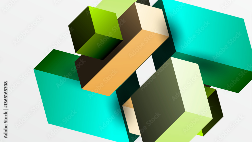 Aufkleber Sleek abstract design featuring isometric 3D blocks in a clean, modern composition. Perfect for tech-inspired themes, with vibrant colors and geometric precision