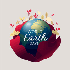 Planet Earth surrounded by leaves as a symbol of nature and ecology. Vector illustration for Earth Day.