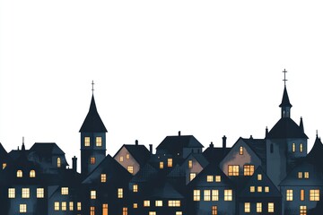 Fototapeta premium Germay old village building border illustration steeple view.