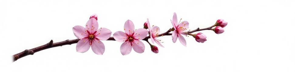 Fototapeta premium Single isolated branch with flowers or berries on white background, tree branch, blossom, tree flower