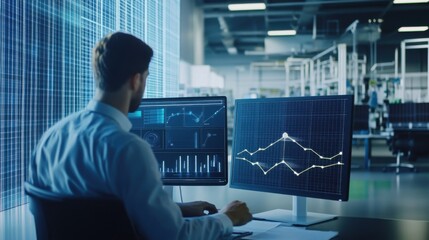 A renewable energy researcher developing smart grid systems for efficient energy distribution, office with smart grid models and energy data visible, High-tech style