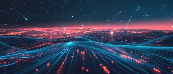 Futuristic City Network at Night