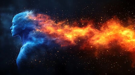 Fototapeta premium A human silhouette merging with nebulous cosmic celestial energy