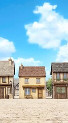 Naklejka premium Quaint European townhouses under a clear sky. Use Background for a fairytale scene