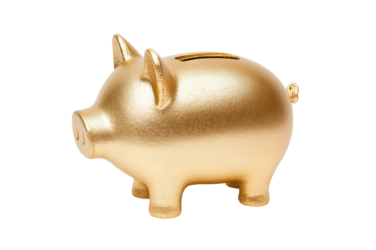 Golden piggy bank for financial savings and wealth management, cut out