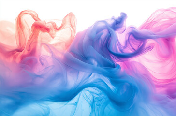 Blue and Pink Abstract Background with Flowing Liquid Paint on White