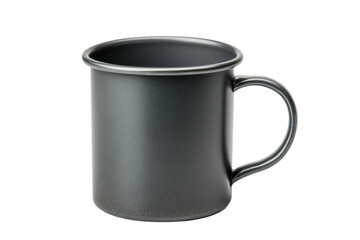Black metal mug with handle isolated on white background, cut out