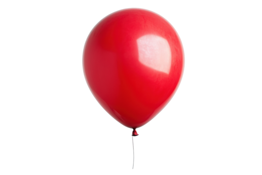 Bright red balloon floating isolated on white background, cut out