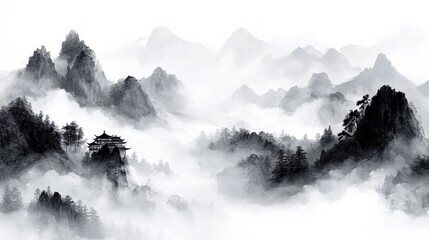 Misty Mountainscape in Traditional Chinese Style