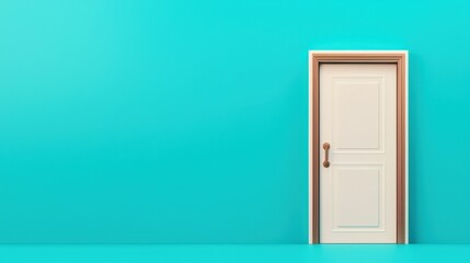 financial planning expenses protection concept. A white door against a bright turquoise wall.