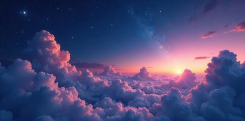 Vast, star-studded expanse, fluffy clouds partially obscure celestial bodies , starfield, starlight