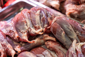 Colorful Display of Fresh Cuts of Meat in a Market Setting