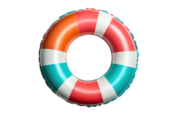 Colorful striped inflatable swim ring isolated on black background, cut out