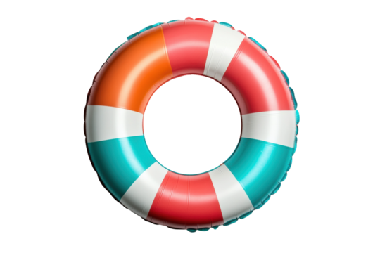 Colorful striped inflatable swim ring isolated on black background, cut out