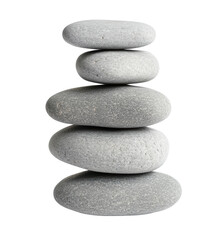Balanced stack of smooth gray stones on black background, cut out