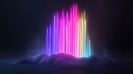 A futuristic digital backdrop with glowing vertical lines and integrated pixel effects set on a