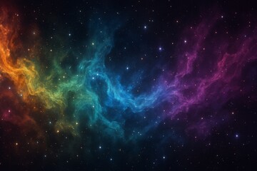 Naklejka premium Rainbow-colored nebula stream in starry space