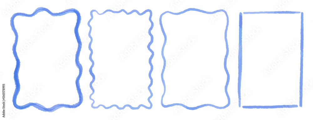 Wall mural rectangular frame with scalloped edges. set of drawing wavy elegant outline frame in watercolor styl