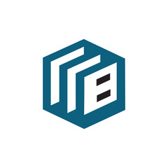 A stylized geometric logo featuring two white, angled, parallel shapes resembling the letter "B" or an open book, positioned within a dark blue hexagon.