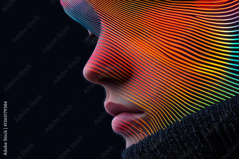 Poster A striking digital art-style portrait of a human, rendered in 3D with Redshift, featuring a dark