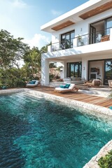 Fototapeta premium Luxurious villa with a swimming pool and comfortable outdoor lounging spaces