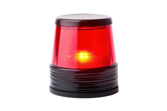 Red emergency warning light illuminated with black base, cut out
