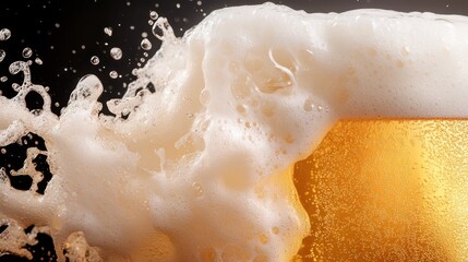 This dynamic image captures a splash of beer, highlighting the foamy texture and energetic movement that symbolizes joy and celebration in social settings.