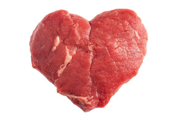 Obraz premium Heart-shaped raw beef steak isolated on black background, cut out