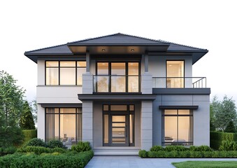 Fototapeta premium 3D rendering of a simple two-story house plan