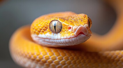 Fototapeta premium This striking image captures the intricate details and vibrant colors of a yellow snake, showcasing its textured scales and captivating eyes in stunning clarity.