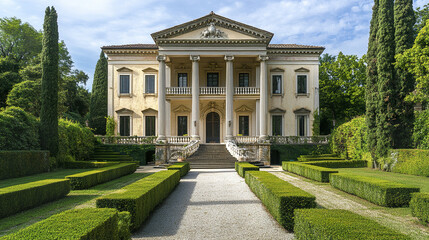 Obraz premium neoclassical villa with expansive columned veranda and manicured garden