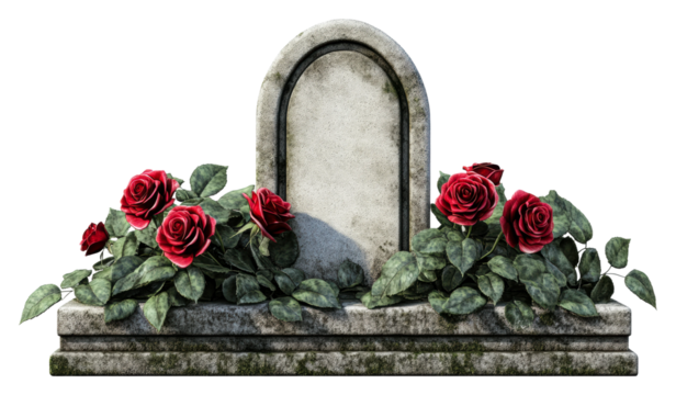 Memorial flower arrangement at cemetery grave site tranquil scene cut out