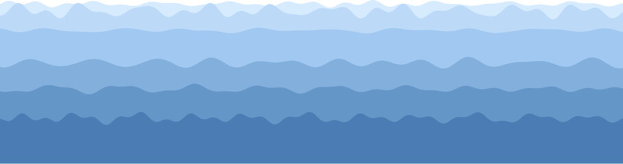 Abstract blue hues layered waves pattern design.