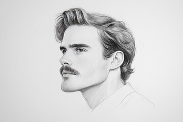 A detailed sketch of a man with a mustache, gazing thoughtfully to the side, showcasing artistic talent
