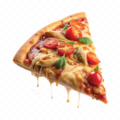 realistic delicious hot and fresh pizza dripping isolated on white background