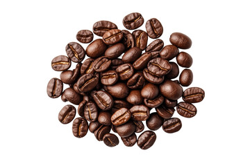 Naklejka premium Close-up of fresh dark roasted coffee beans on black background, cut out