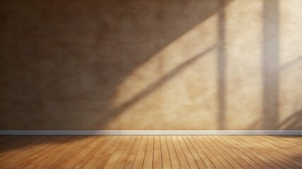 Natural shadow at the window overlay on clean minimal beige, dry leaves color texture abstract background. For your display, flat lay, presentation, backdrop, or mockup concept.
