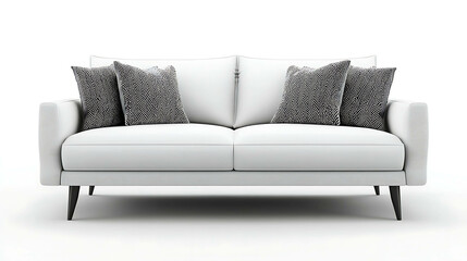 Fototapeta premium A modern white sofa with a textured throw pillow