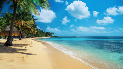 A travel poster featuring a sunny tropical beach