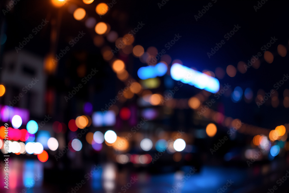 Fototapete blurred night scene. street and building lights create a bokeh effect. colorful orbs illuminate the 