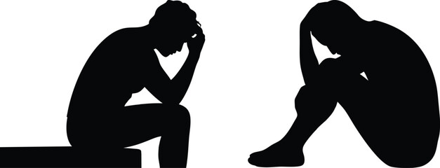  silhouettes of people in distress, heads bowed in sorrow.
