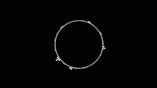 Futuristic circle audio wave sound frequency spectrum lines in motion On Black Background. 4K Loopable white video footage Animation. Hypnotic audio spectrum wave. Pulsing digital sound wavesform.