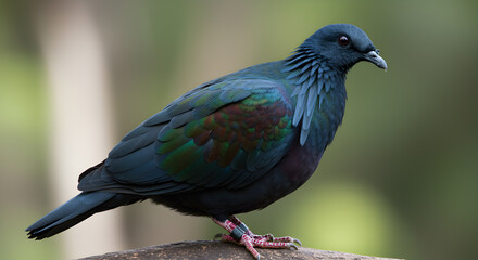 Naklejka premium Magnificent Nicobar Pigeon Showcasing its Iridescent Plumage in a Natural Habitat