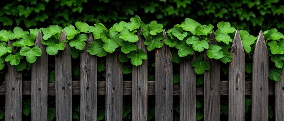 Naklejka premium A wooden fence with ivy growing on top.