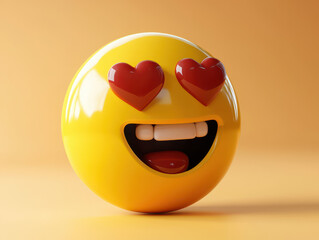 Joyful smiley face emoji with heart eyes expresses love and happiness in bright yellow color