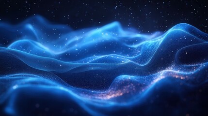 Abstract blue digital wave with glowing dots in space