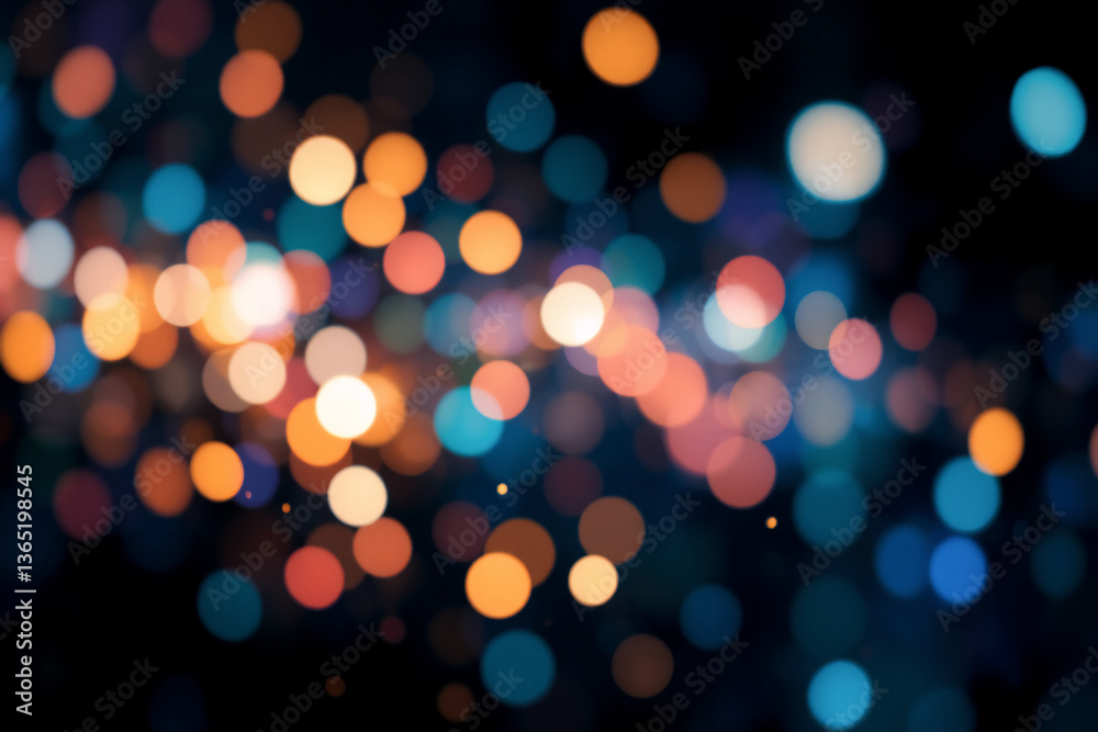 Poster blurred lights in orange, blue, and red create a bokeh effect against a dark backdrop. scattered lig